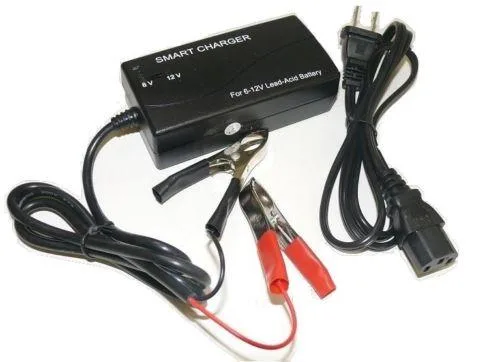 Compact rectangular 6V 3A battery charger maintainer with LED status indicators