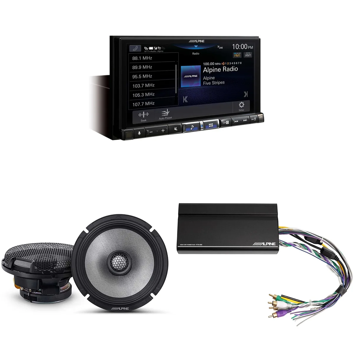 Alpine Alpine ILX-507 7" Receiver Bundle with R2-S65 6.5" Speakers and KTA-450 Power Pack — product photo