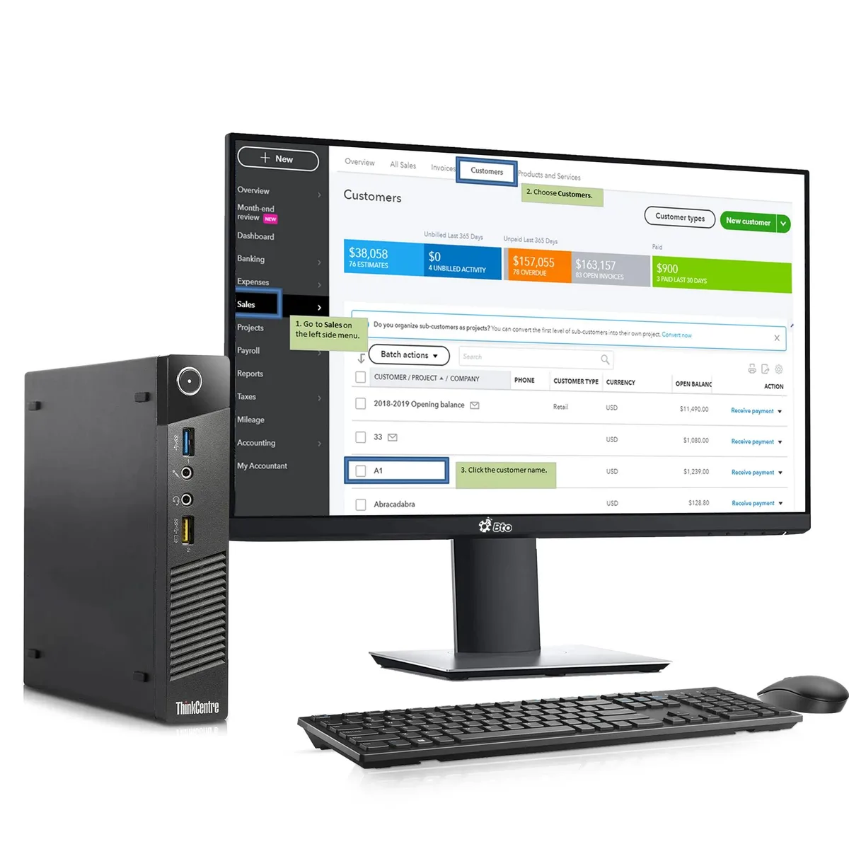Lenovo Lenovo M93p/M73 Tiny desktop PC 16 GB DDR4 512 GB 22" monitor keyboard mouse Windows 11 Pro — product photo