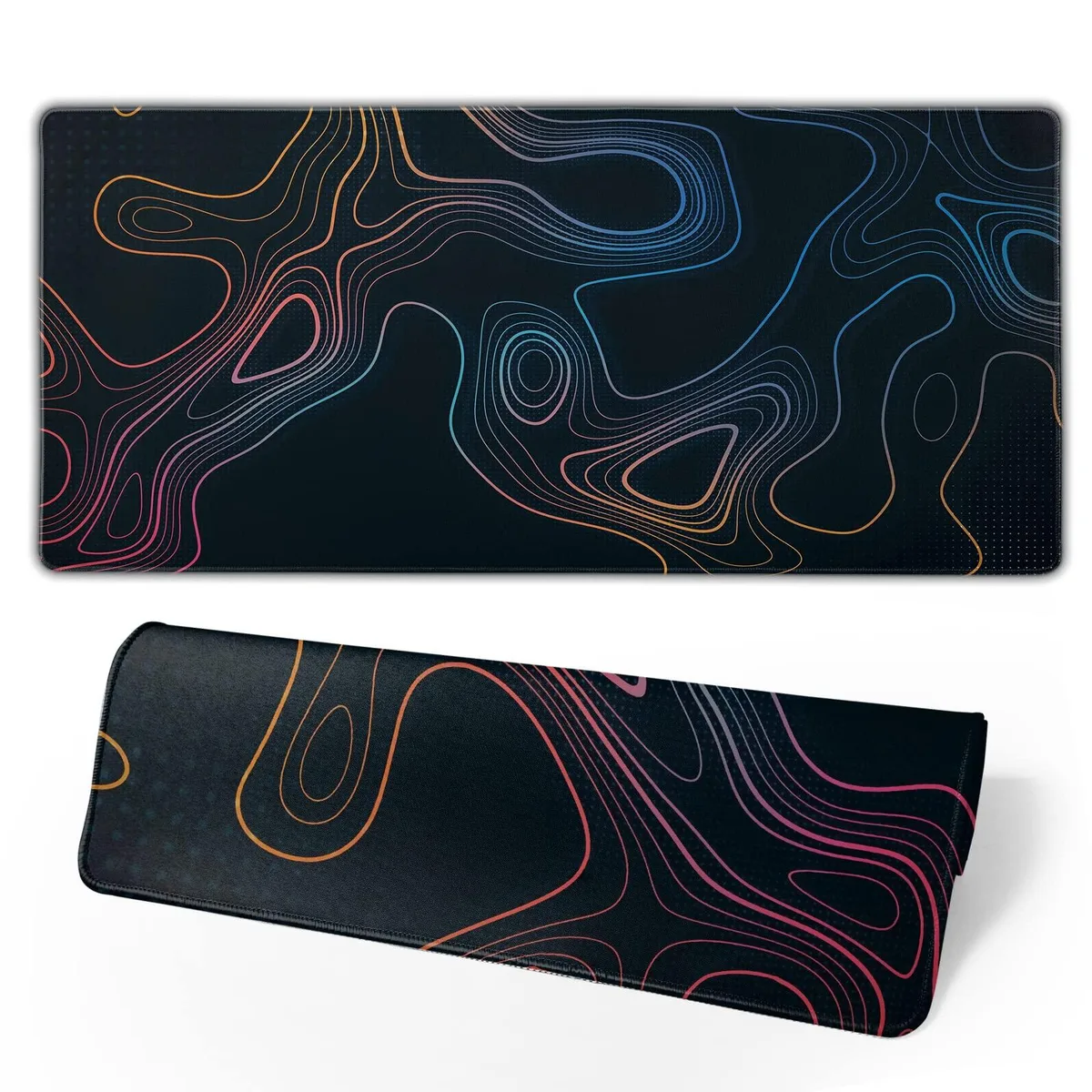 KEHIPI KEHIPI Topographic Contour Map XL Mouse Pad 31.5 x 11.8 in Black Topographic 3 — product photo