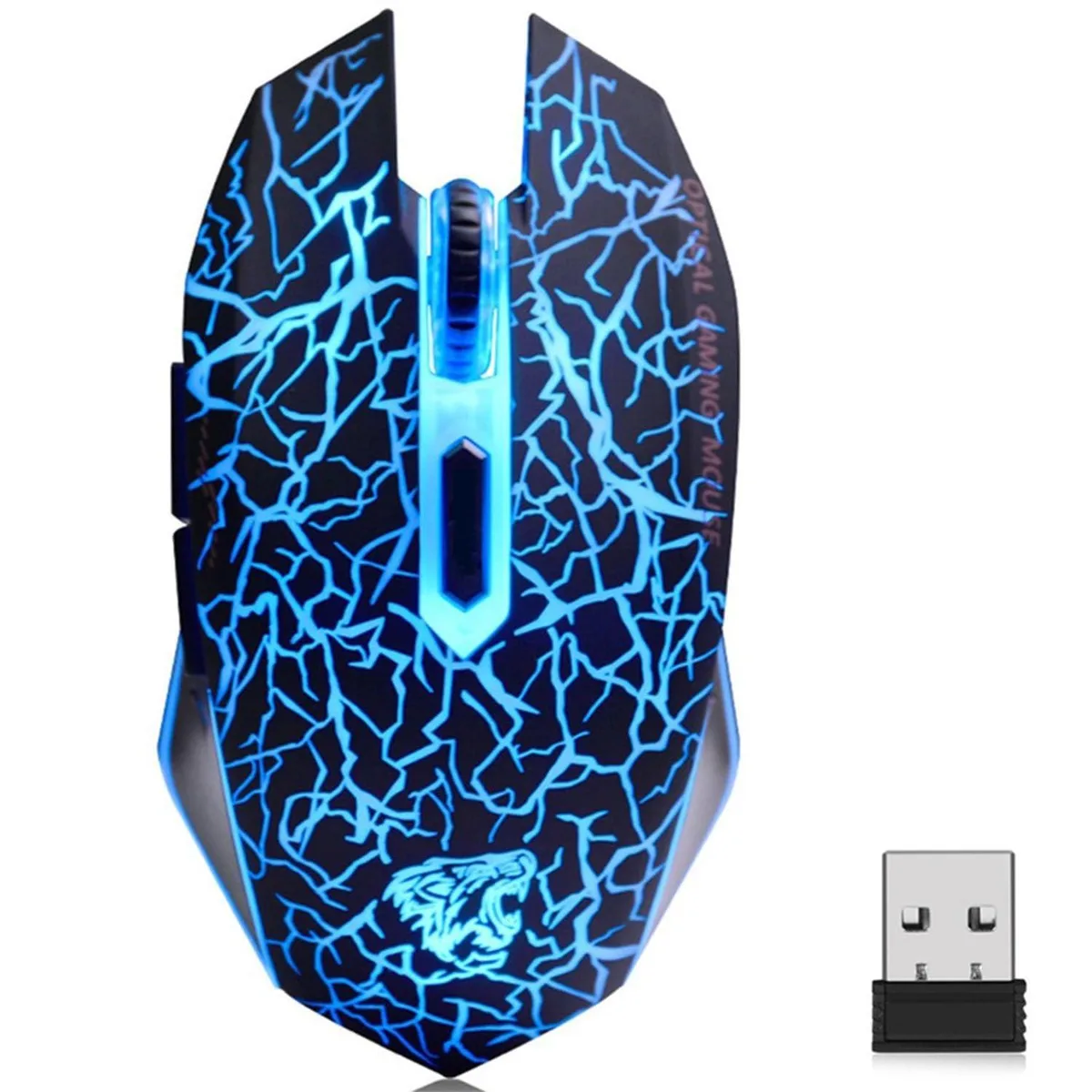 Black right-handed gaming mouse with 16 buttons and LED lighting