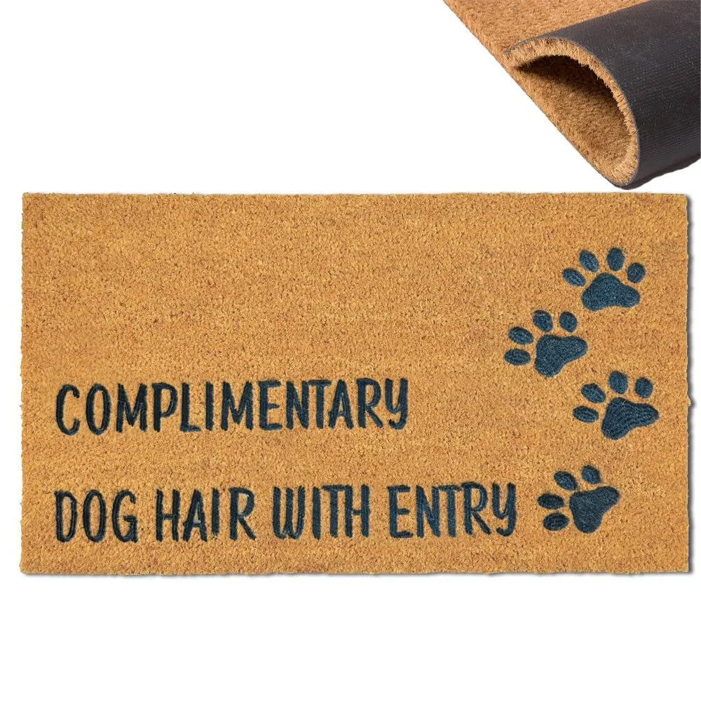 Lime coir doormat with embroidered funny text, 30x18 inches, rubber backing