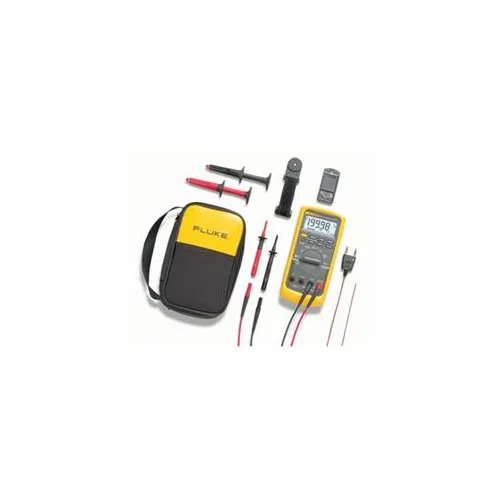 Yellow digital multimeter with test leads and soft case