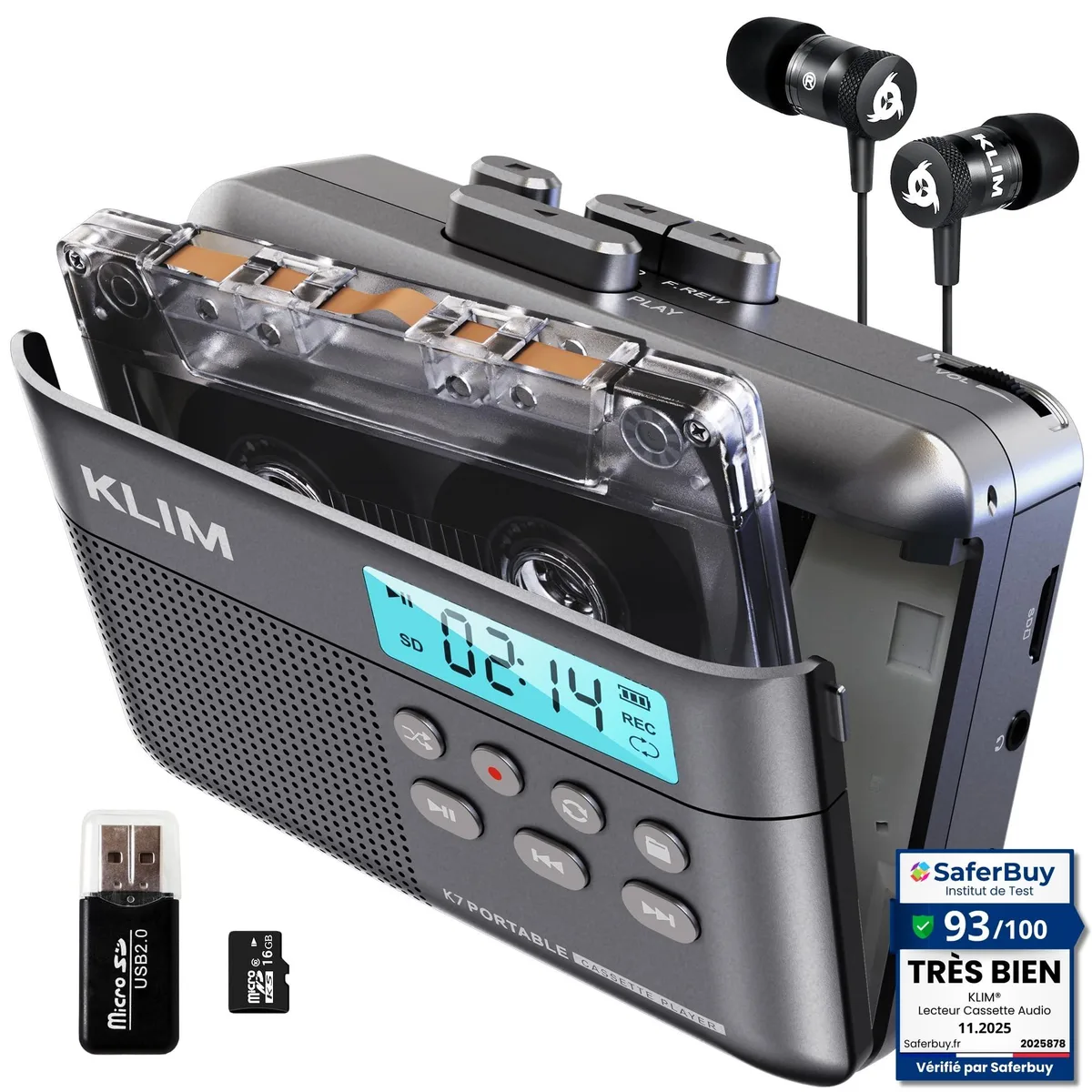  KLIM K7 Cassette Player 16GB SD Card Ash — product photo
