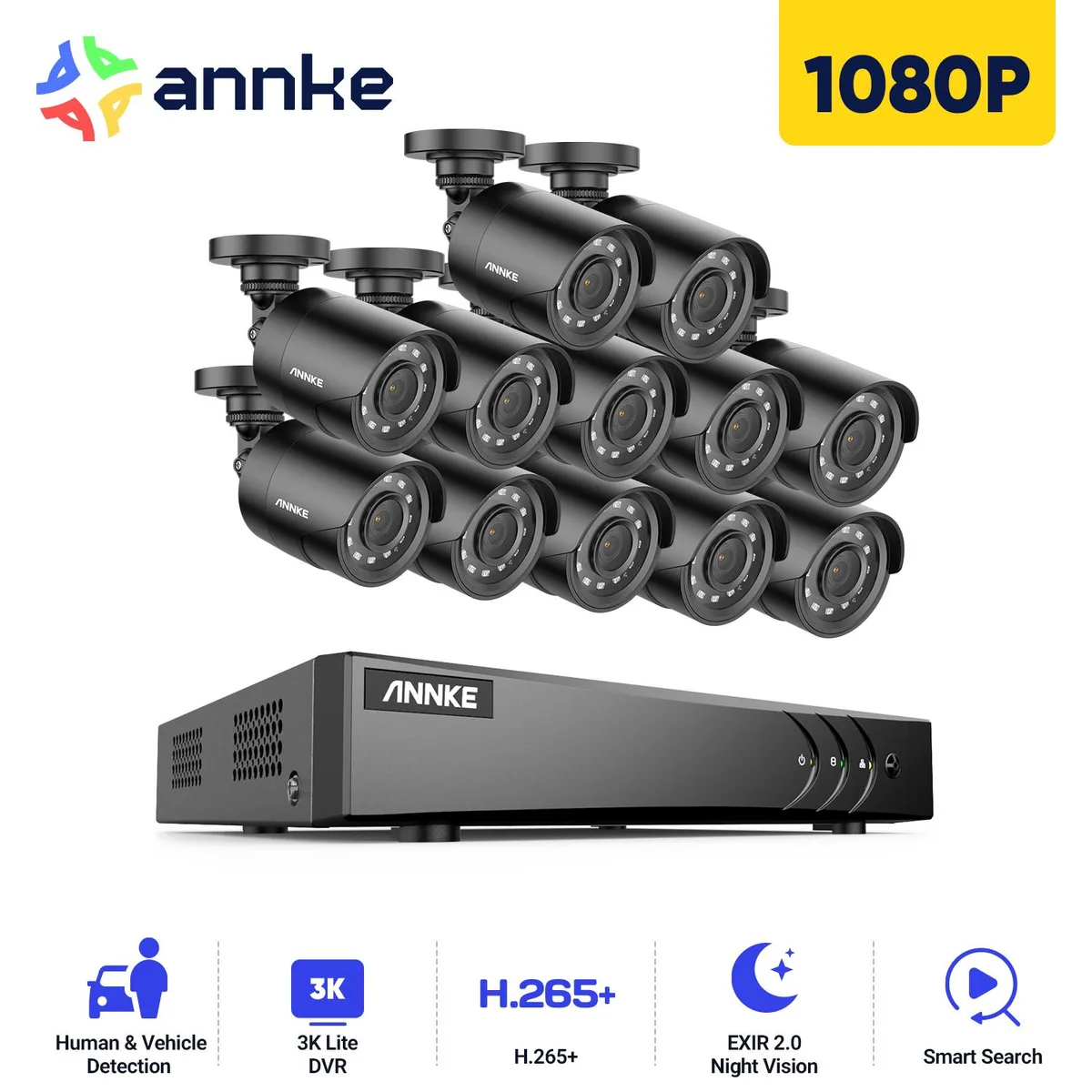Annke Annke 16CH 3K Lite FHD AI Surveillance Security System with 12× 2MP Outdoor Weatherproof Cameras — product photo