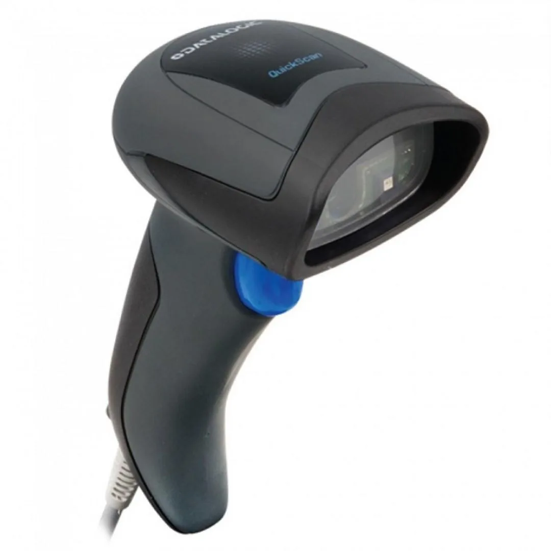 Black handheld 2D barcode scanner with ergonomic grip