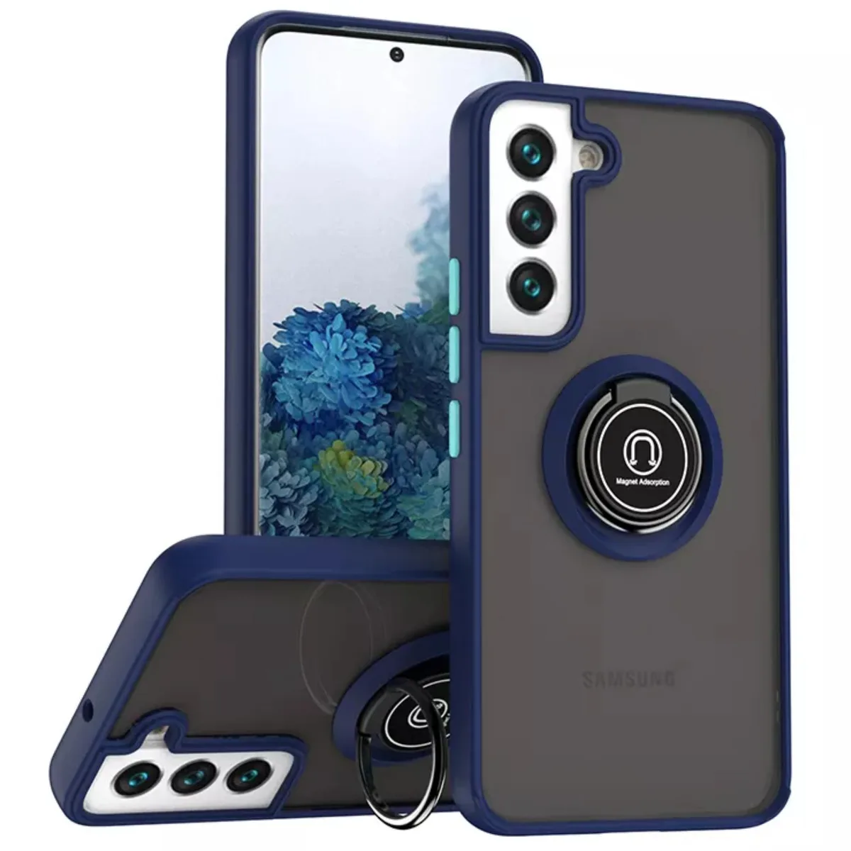 Ice Ice Frosted Translucent Case with Magnetic Ring Kickstand for Samsung Galaxy S21+ Dark Blue — product photo