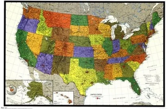US Map poster print 36 by 24 inches on premium heavy stock paper
