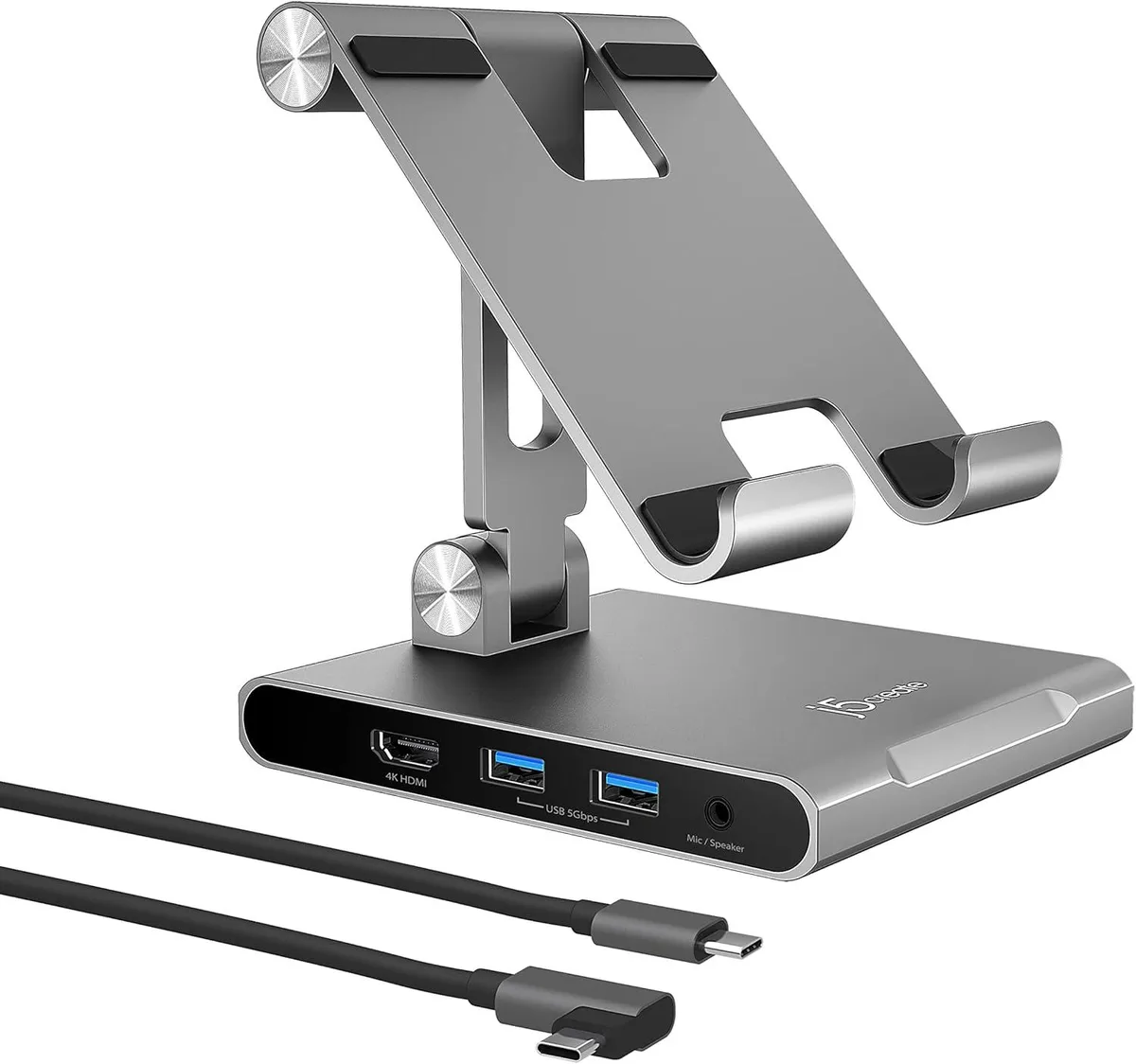 j5create j5create Adjustable Tablet Stand Docking Station 4K60 HDMI 2x USB-A 100W PD Card Reader 3.5mm Audio — product photo