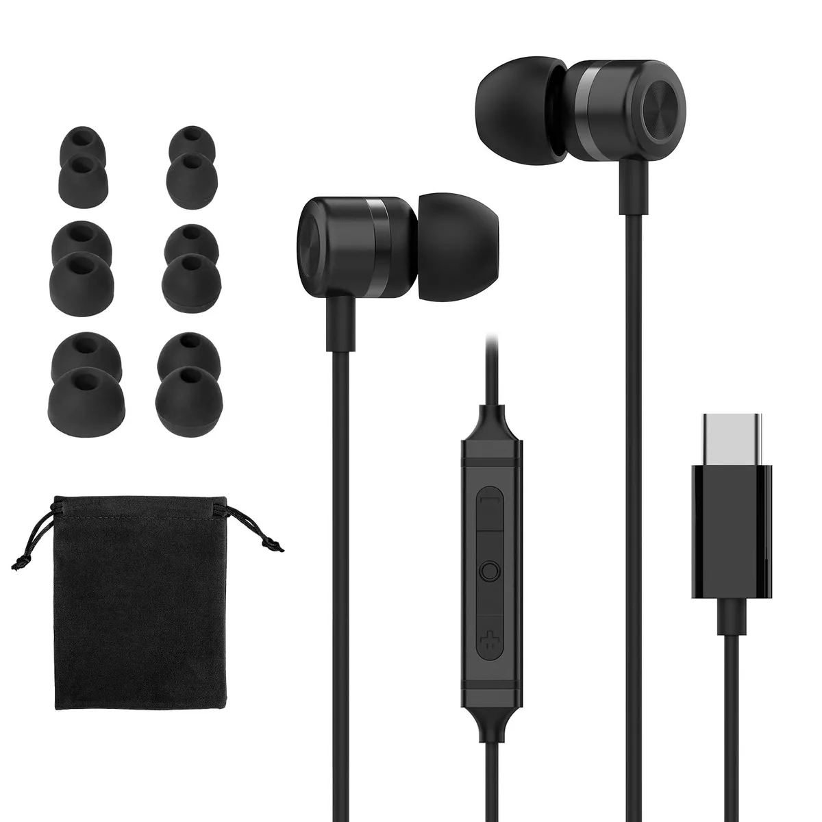 No Sew No Sew USB-C Wired Earbuds EP-06 Pro Black 10mm 16ohm 100dB 4.9ft 6 Tips — product photo