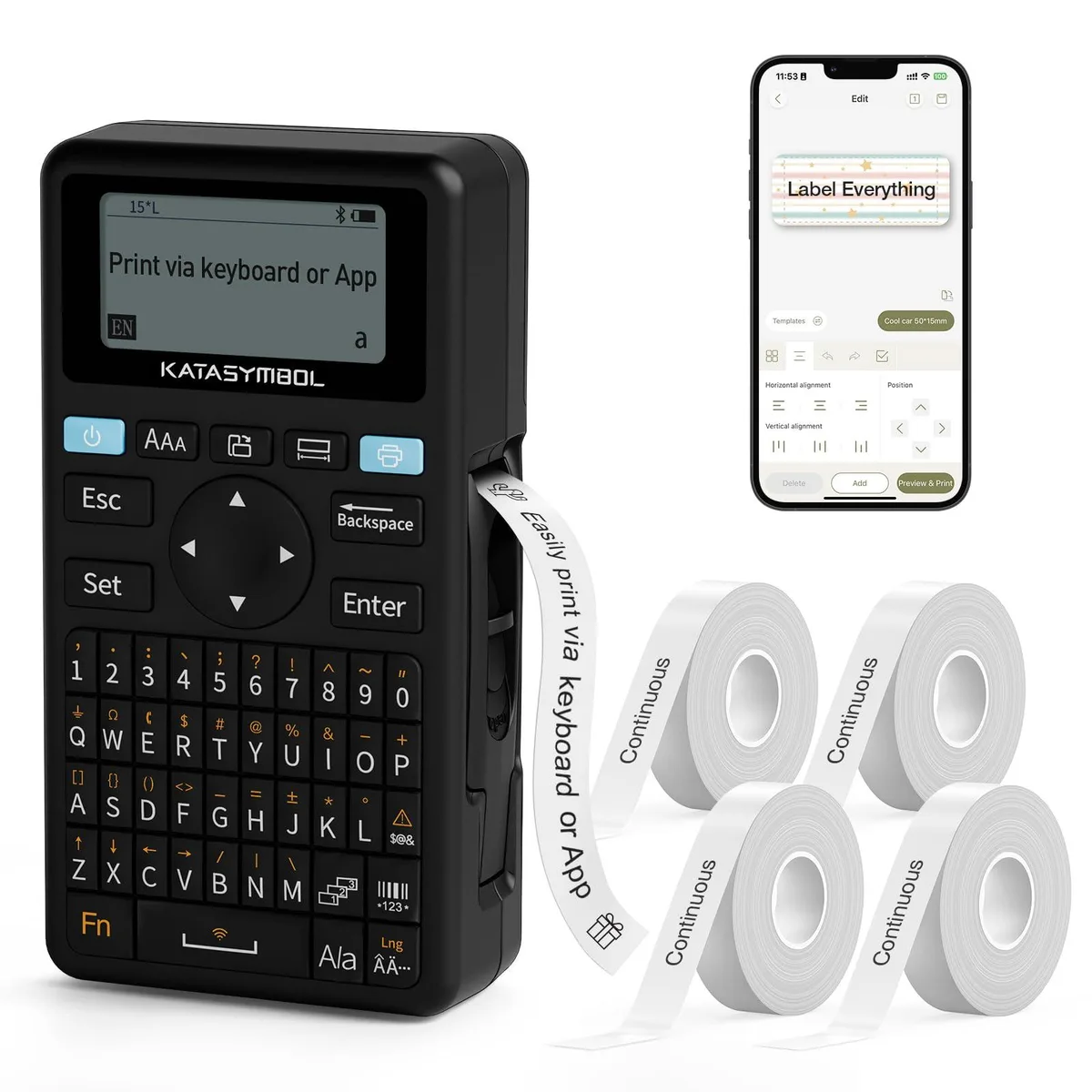 SUPVAN E11 Bluetooth Label Maker with 4 Tapes — product photo