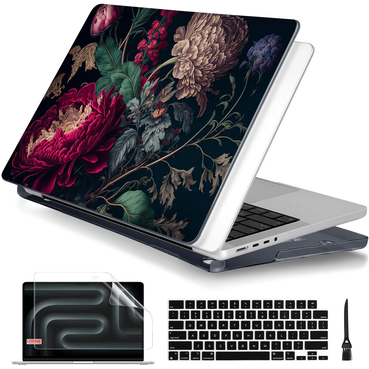 Batianda Batianda A3112/A3434 2 in 1 accessory for MacBook Pro 14 inch 2021-2025 vintage flower — product photo