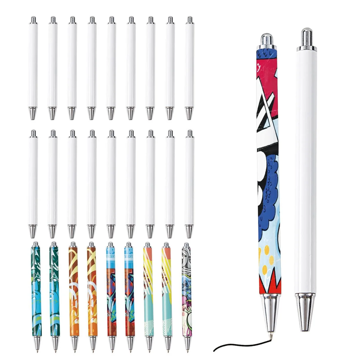 White aluminium sublimation pens, clipless, 30 pack with shrink wrap