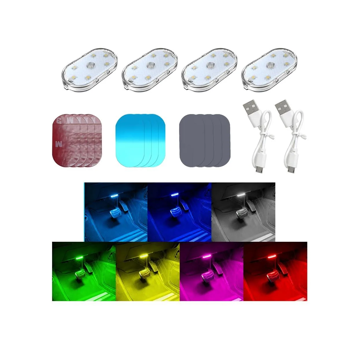  4PCS Car Interior Wireless LED Lights 6 LED Beads Magnetic USB Rechargeable Automotive Specialty Lighting — product photo