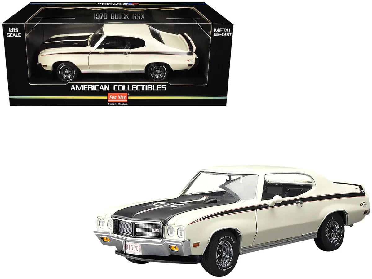 Sunstar Sunstar 1970 Buick GSX Apollo White Black Stripes 1/18 Diecast — product photo
