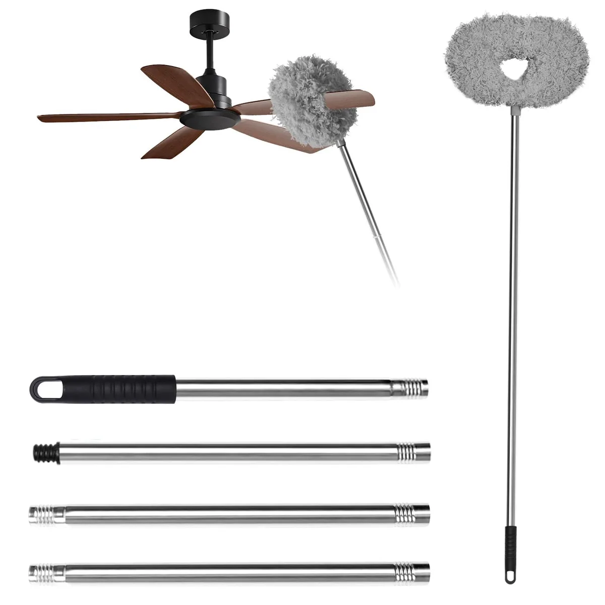 Grey adjustable duster with 45 inch aluminium pole and bendable microfiber head