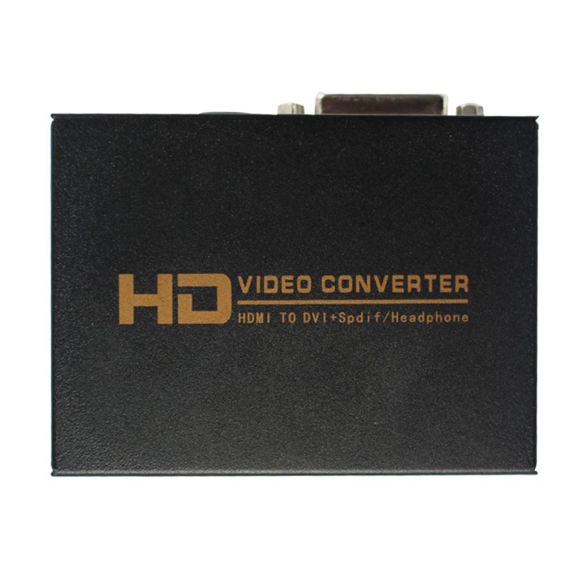Small black box converter with HDMI input and DVI, coaxial, headphone outputs, US power adapter included