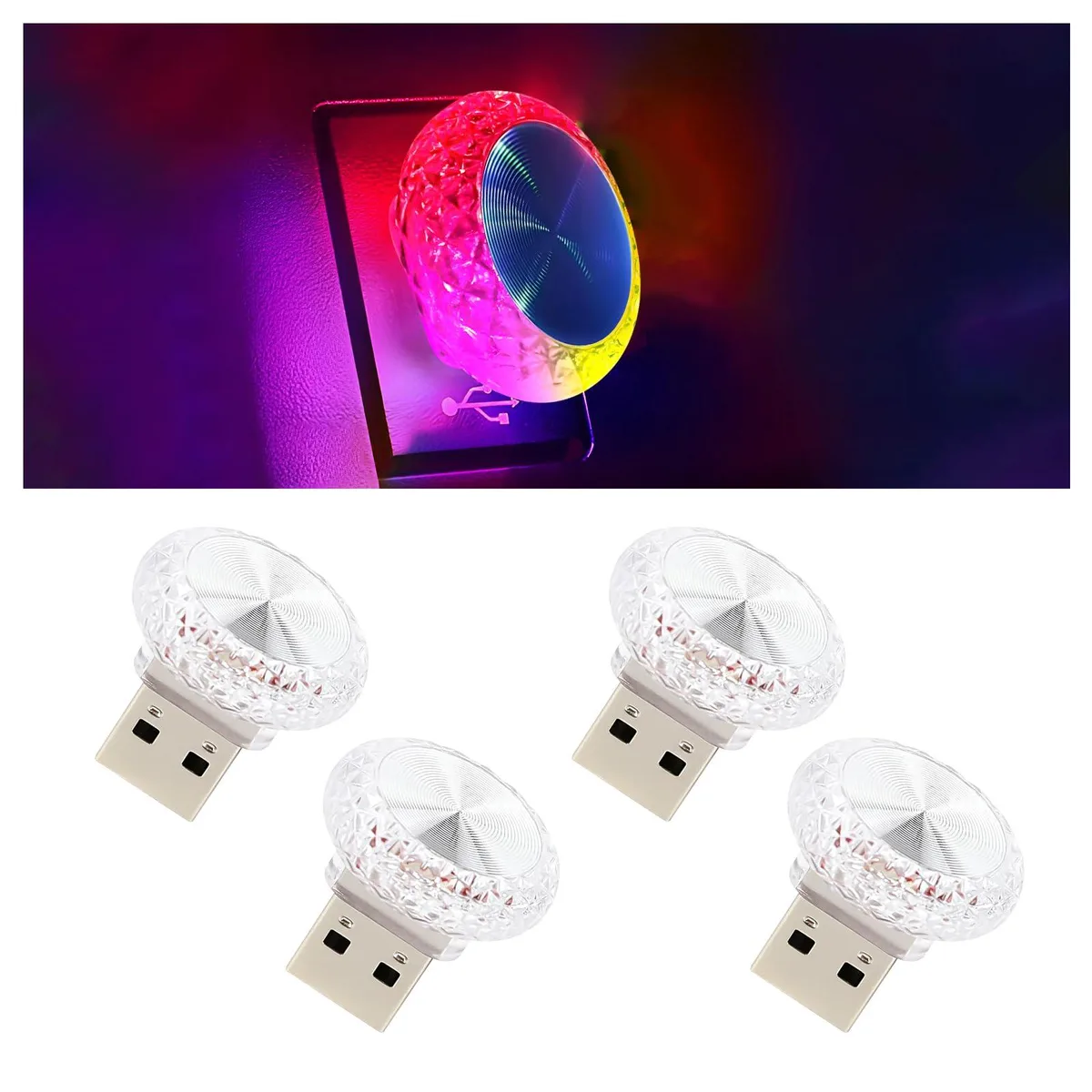  4PCS USB LED Car Interior Atmosphere Lamp Multicolor Slow Flash Automotive Specialty Lighting — product photo
