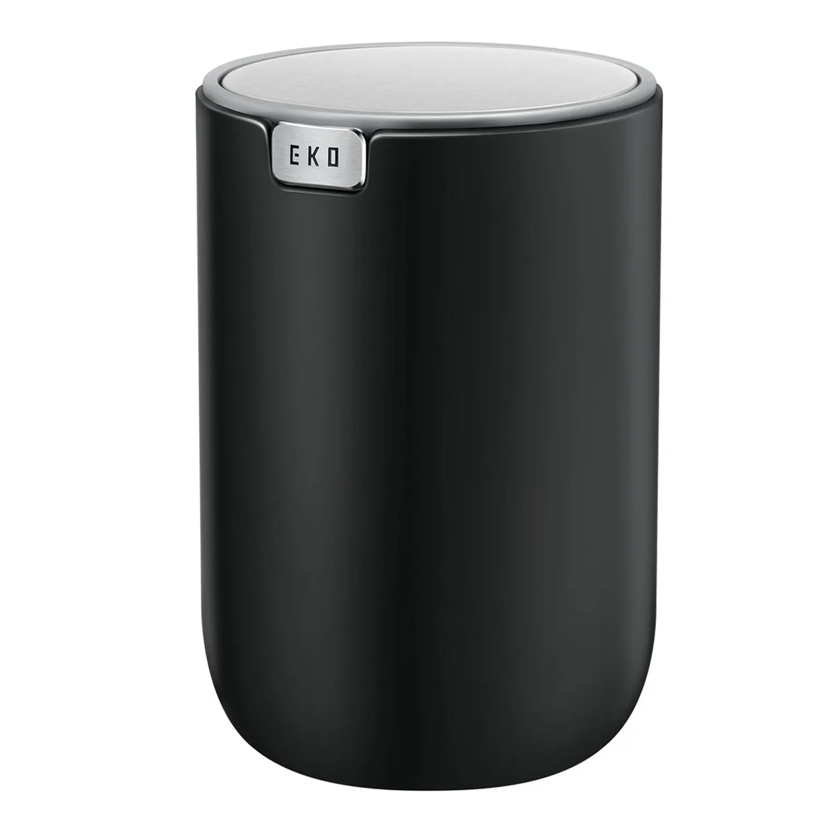 Black plastic mini tabletop bin with swing lid, 12 pack
