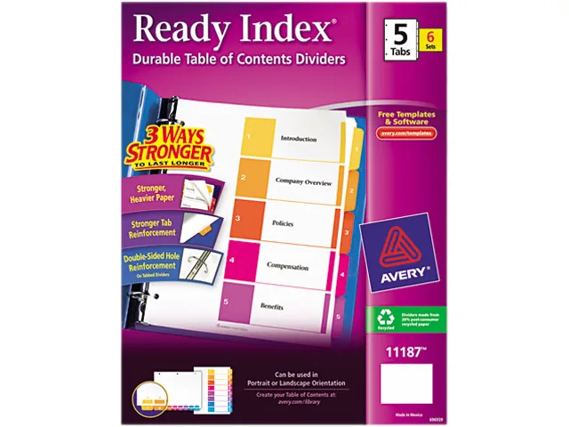 Avery Avery 11187 Ready Index 5-Tab Binder Dividers, 6 Sets — product photo