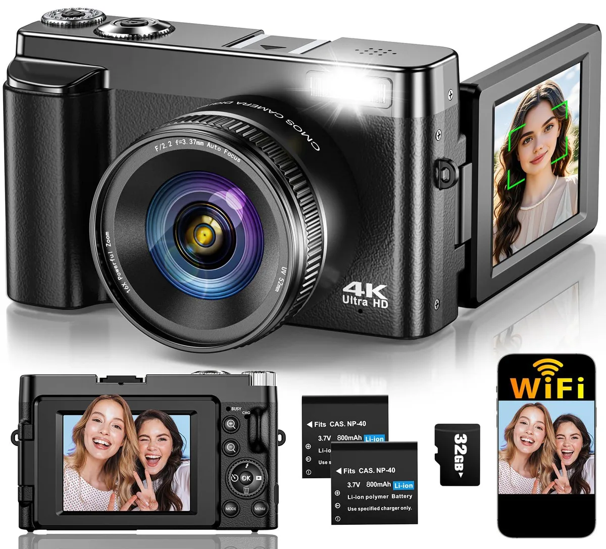  TEFTYMON DC101L 64MP 4K DSLR Camera 3.0" 180° Flip Screen 16X Zoom WiFi Black — product photo