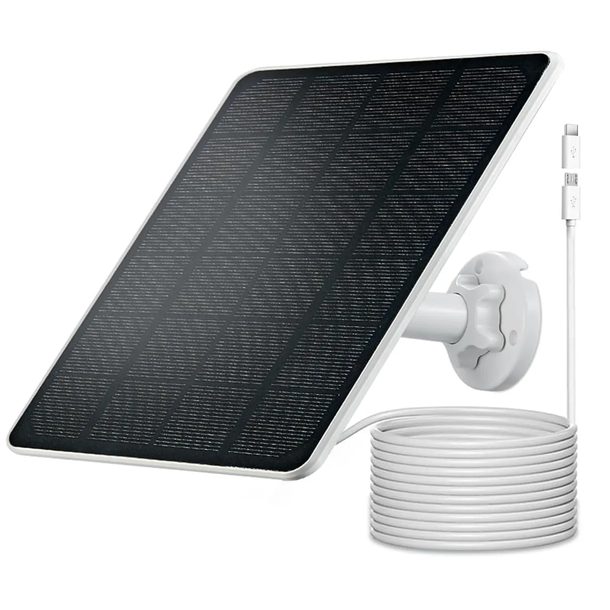 Small square solar panel with dual USB plugs, 9.8ft cable and adjustable bracket