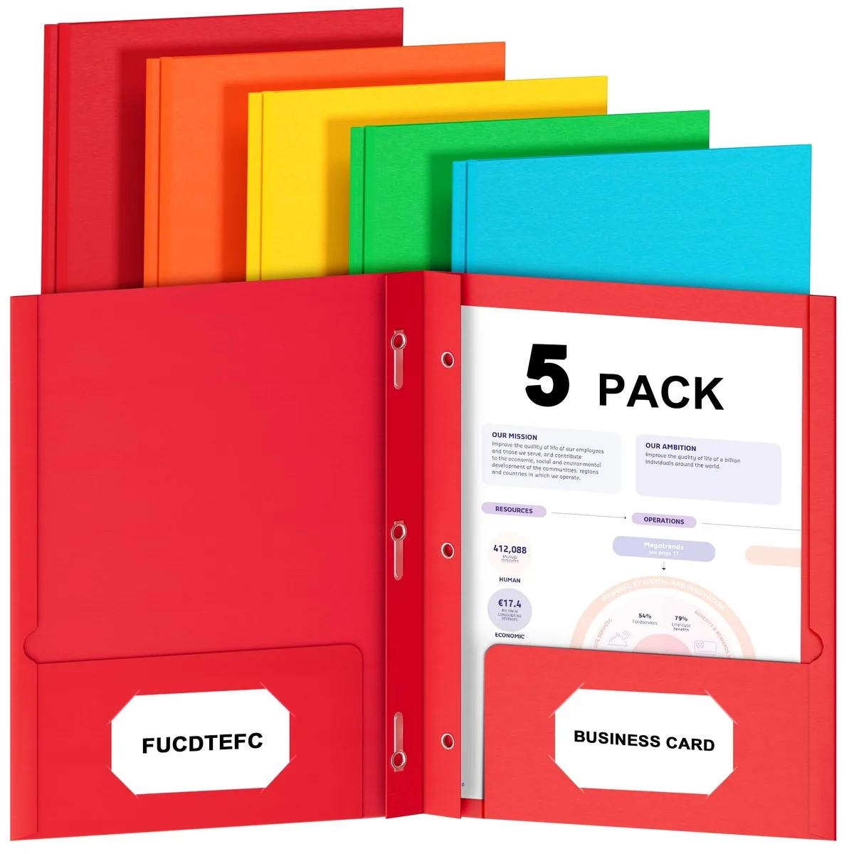  FUCDTEFC F134 5-pack 2-pocket 3-prong file folders letter size 5 colors — product photo