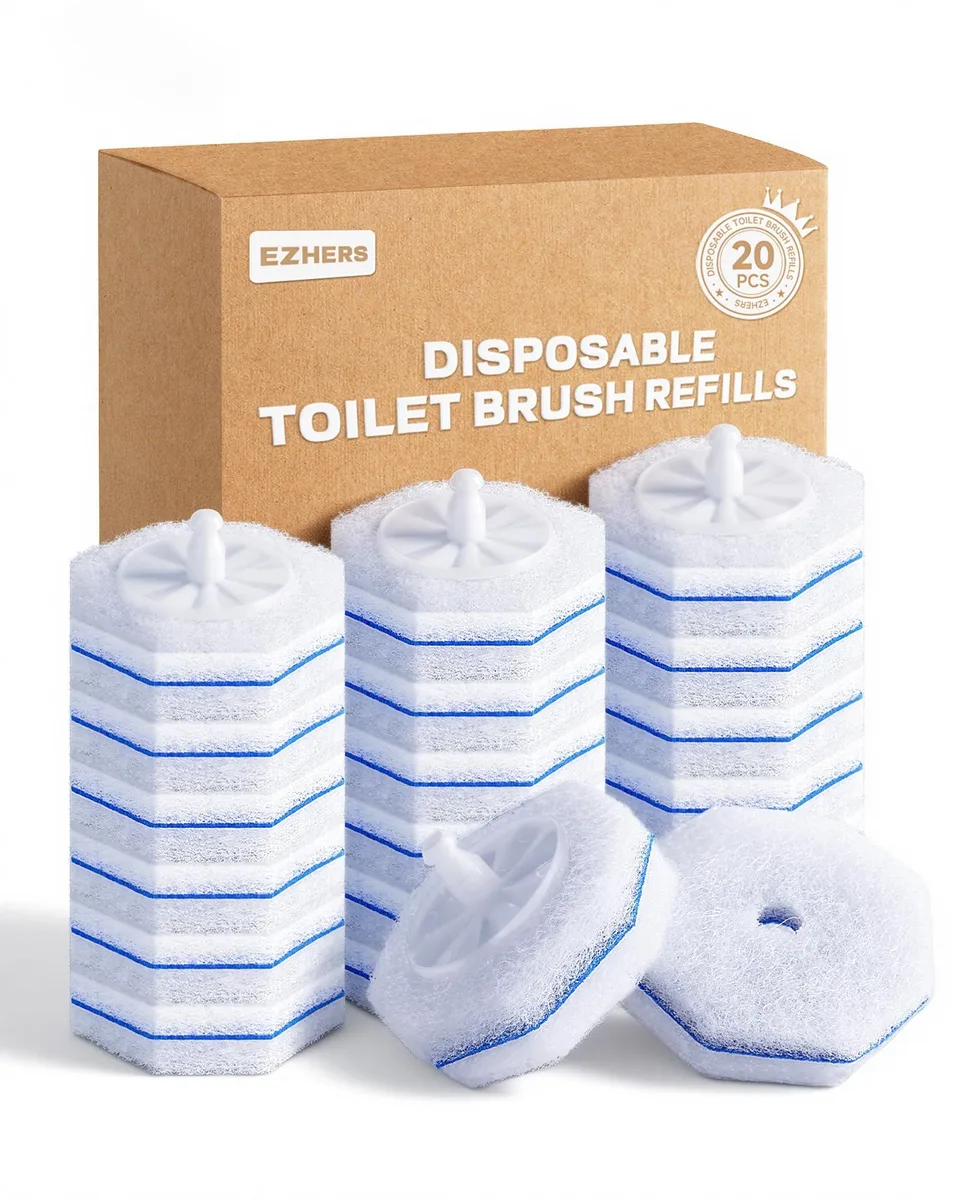 White disposable toilet scrubber refill pads, 20 count