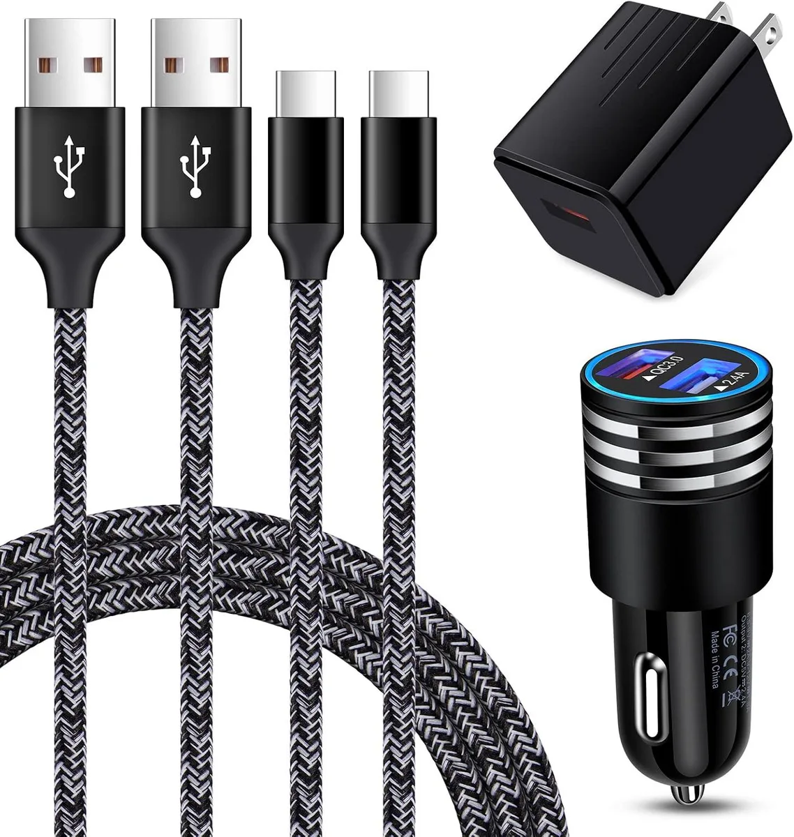 PISKEKAT PISKEKAT Quick Charge 3.0 Charger Kit Wall Car 3FT Cable — product photo
