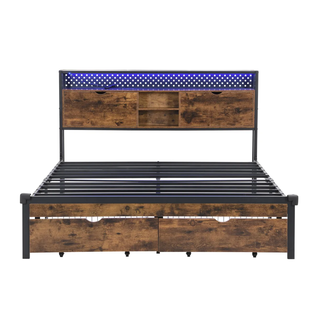 tuphen tuphen Queen Bed Frame Black Brown LED USB 2 Drawers 600lb — product photo