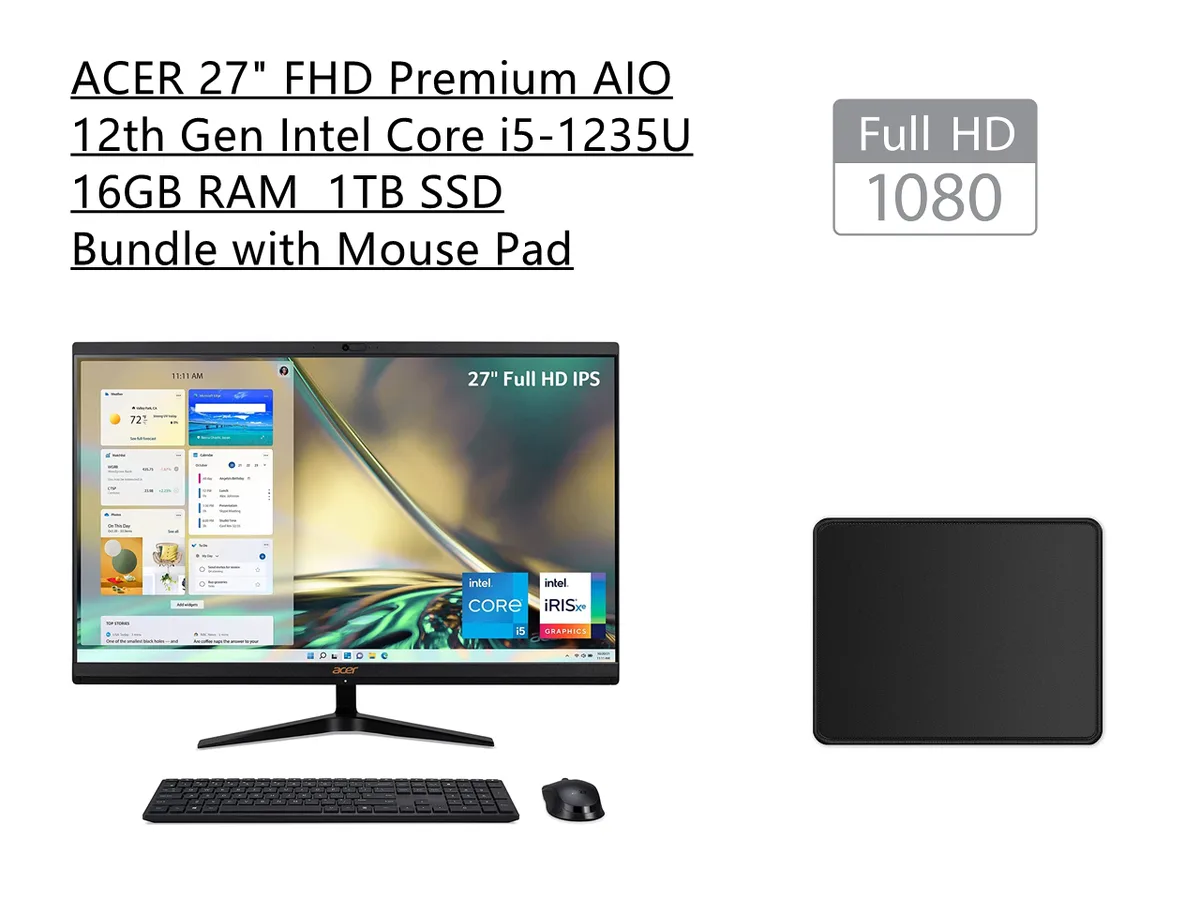 Acer America Acer America Aspire 27" FHD All-in-One PC i5-1235U 16GB 1TB DDR4 Windows 11 Black — product photo
