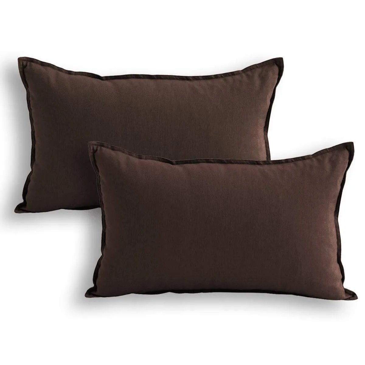Two brown rectangular linen-cotton pillow covers 12x20in