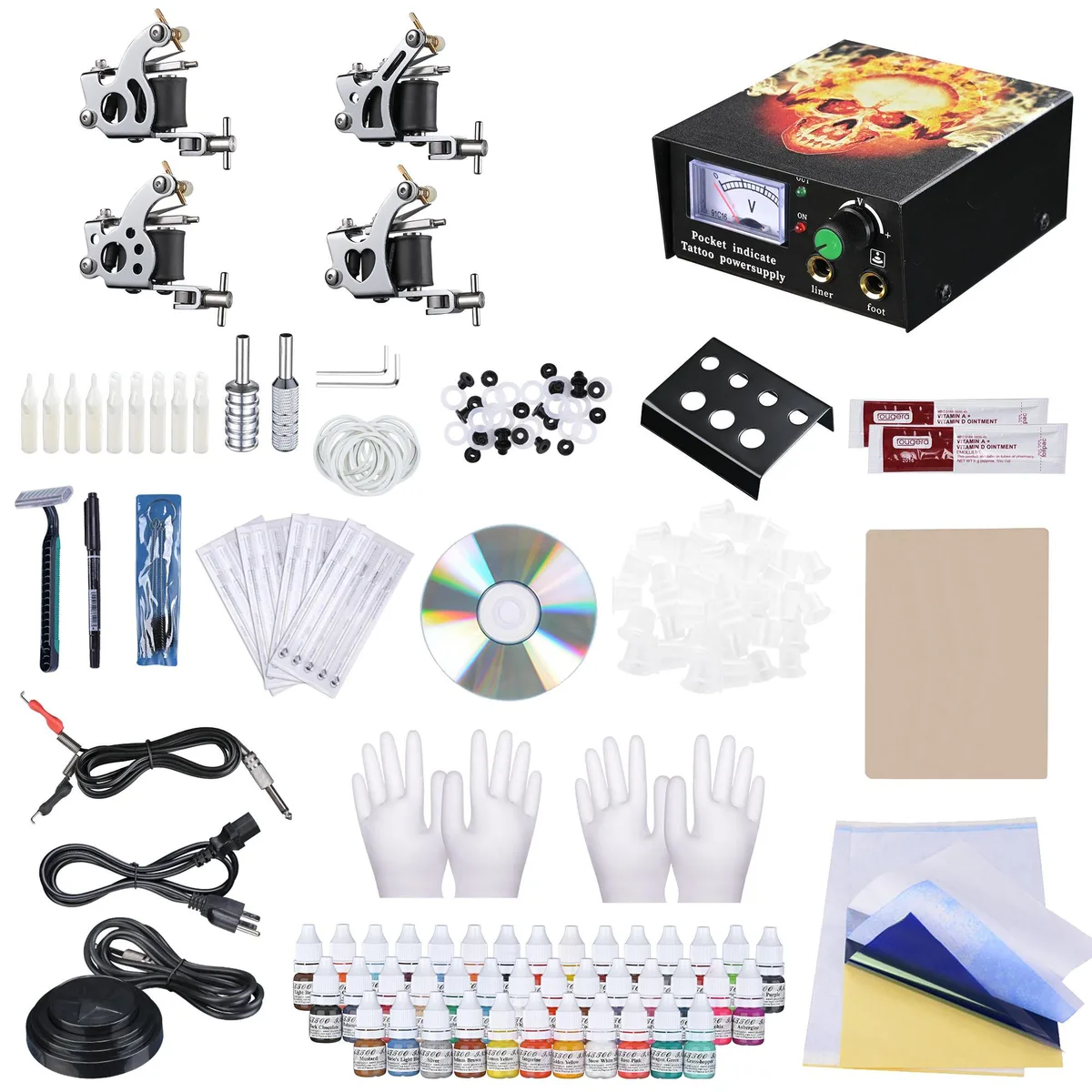 Yescom USA, Inc. Yescom USA, Inc. 68TAT004-G4SS10LCD40 tattoo kit 4 guns 40 inks power — product photo