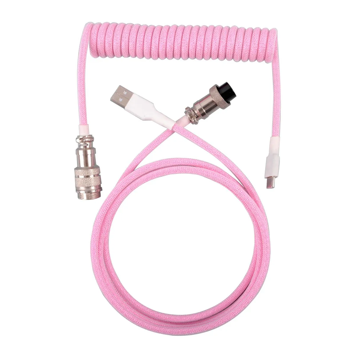  Coiled USB-C Keyboard Cable Double-Sleeved Metal Aviator 1.5M Pink — product photo