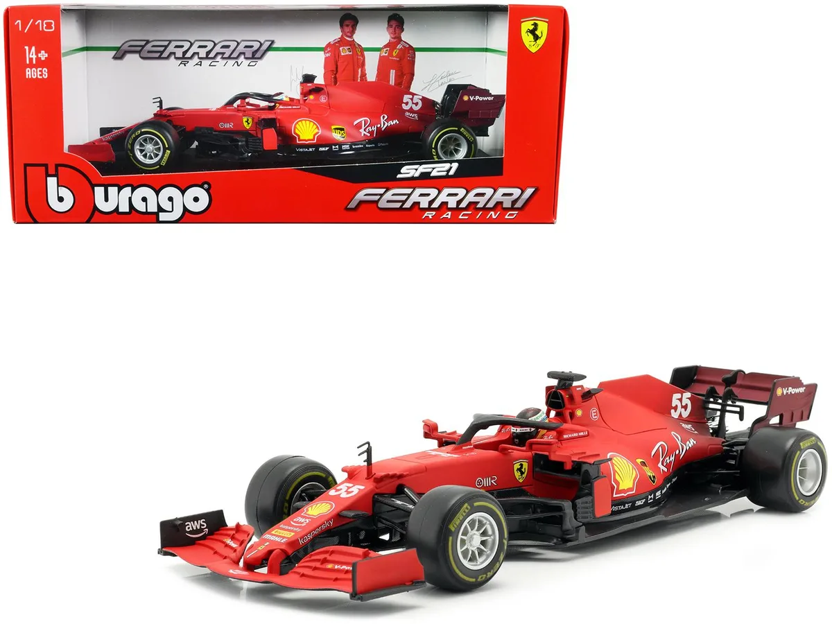 BBURAGO BBURAGO Ferrari SF21 #55 Carlos Sainz 1/18 Diecast Car — product photo