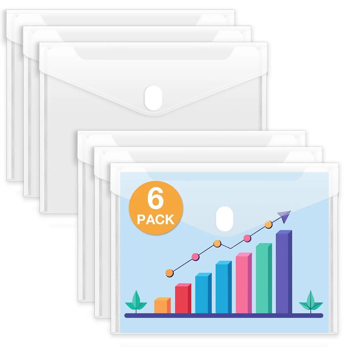  Sooez 6 Pack Plastic Envelope File Folders Clear A4 Letter Size 200 Sheets 13.25 x 9.25 in — product photo