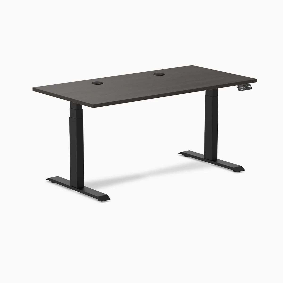 Desky Desky Dual Laminate Sit Stand Desk Burnished Wood / Matte Black 59.1 x 29.5 in — product photo