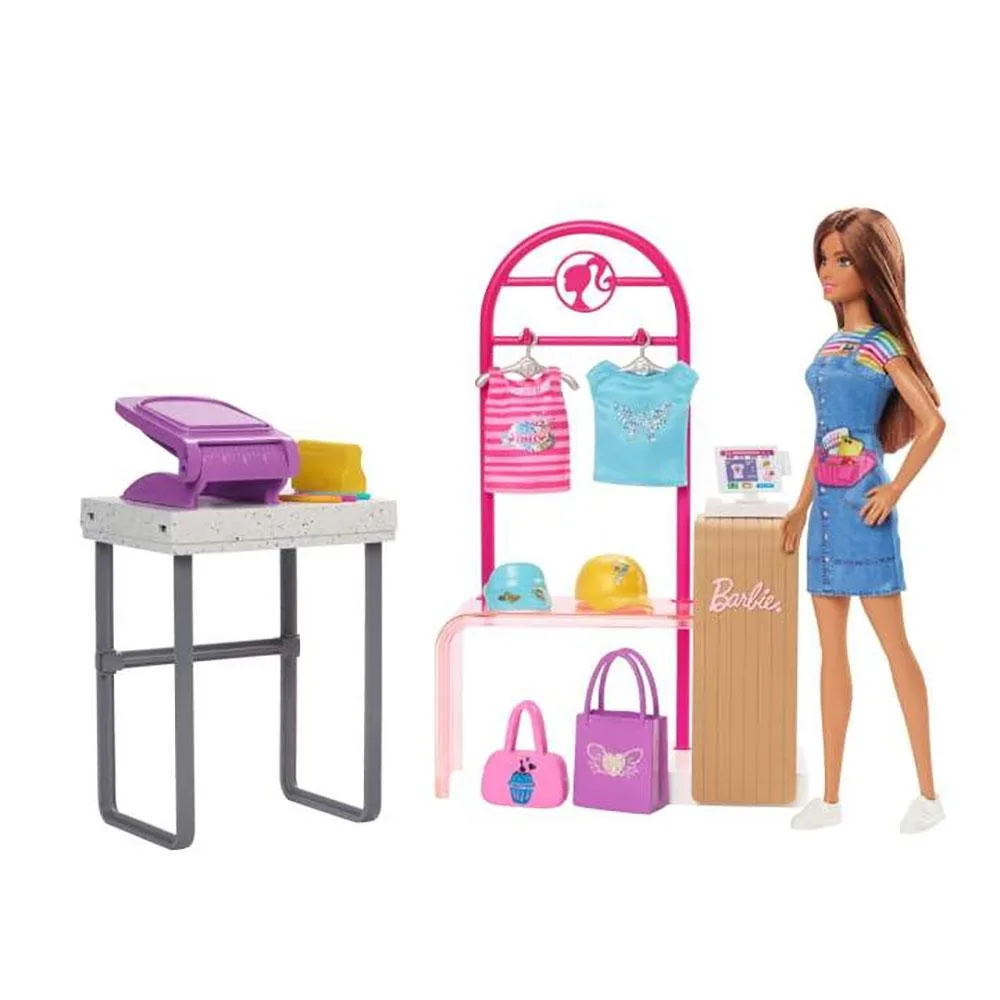Mattel Mattel Barbie Make & Sell Boutique playset with brunette doll, foil printer, 150 looks — product photo