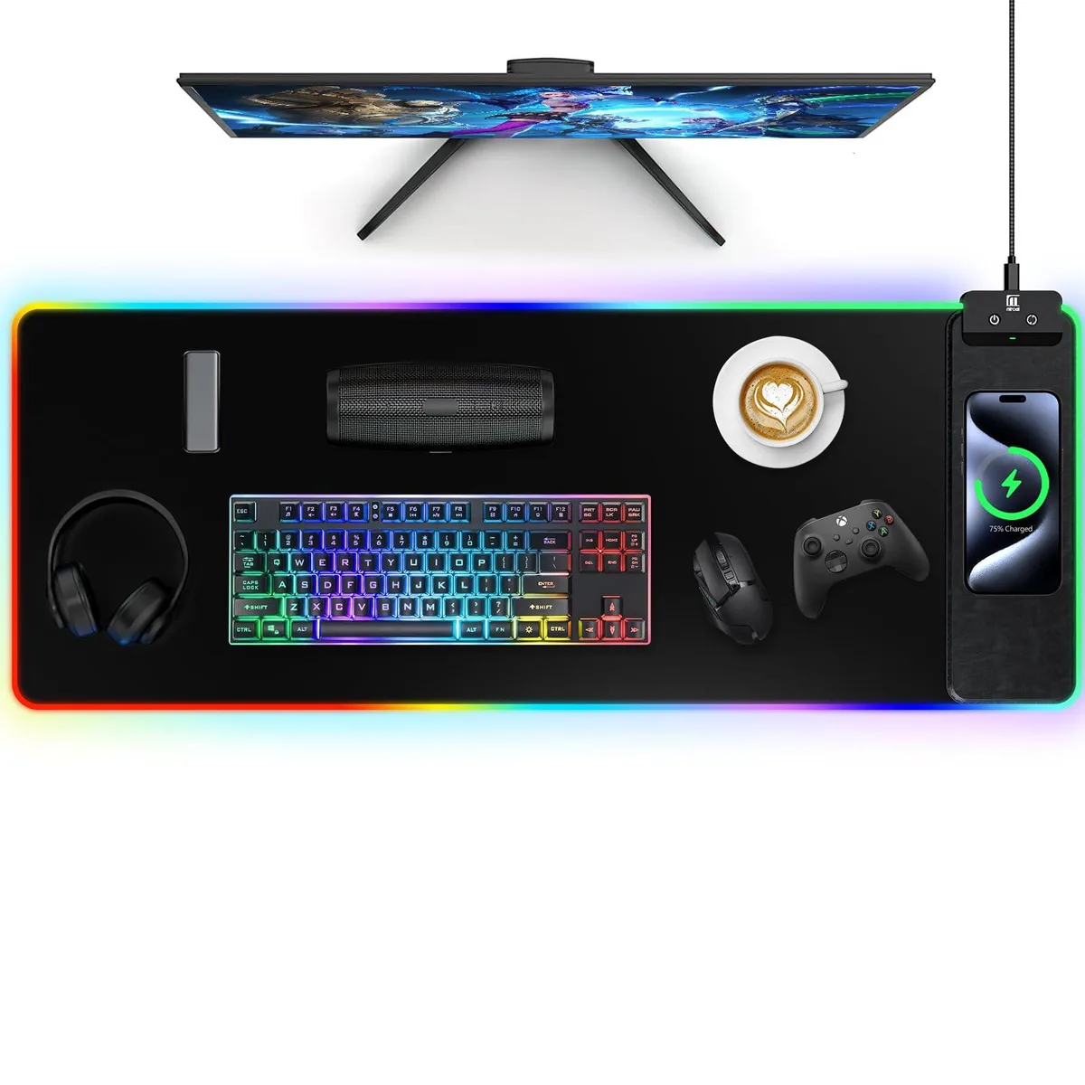 Miroddi 31.5x11.8" RGB mouse pad wireless charging — product photo