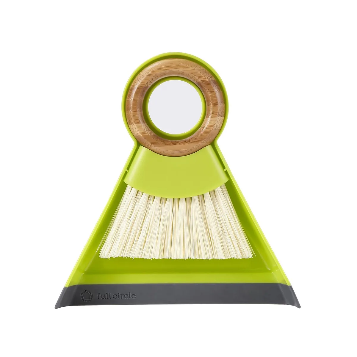 Green mini brush and dustpan set nested together