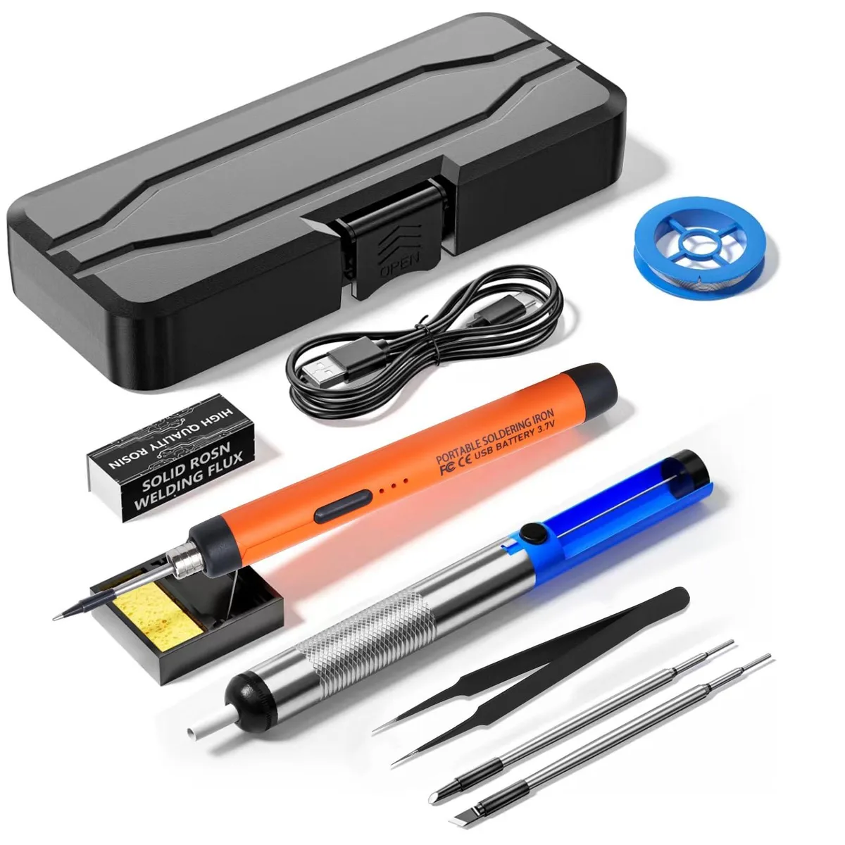 Compact cordless soldering iron with LED display and storage case