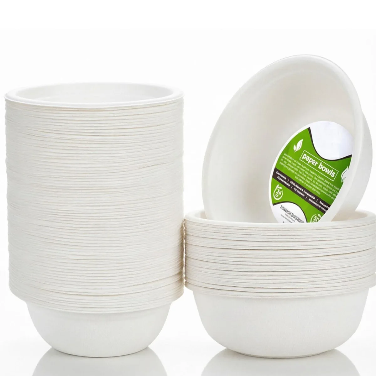 White round disposable paper bowls, 50 pack, 7.08 in wide, 2.5 in deep