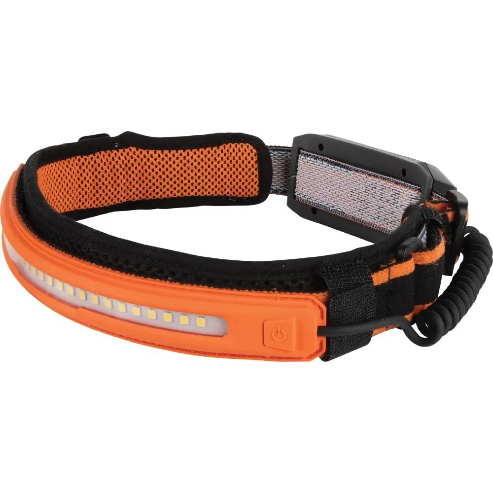 Klein Tools 56308 rechargeable headlamp with adjustable strap, matte black finish, USB-C port visible