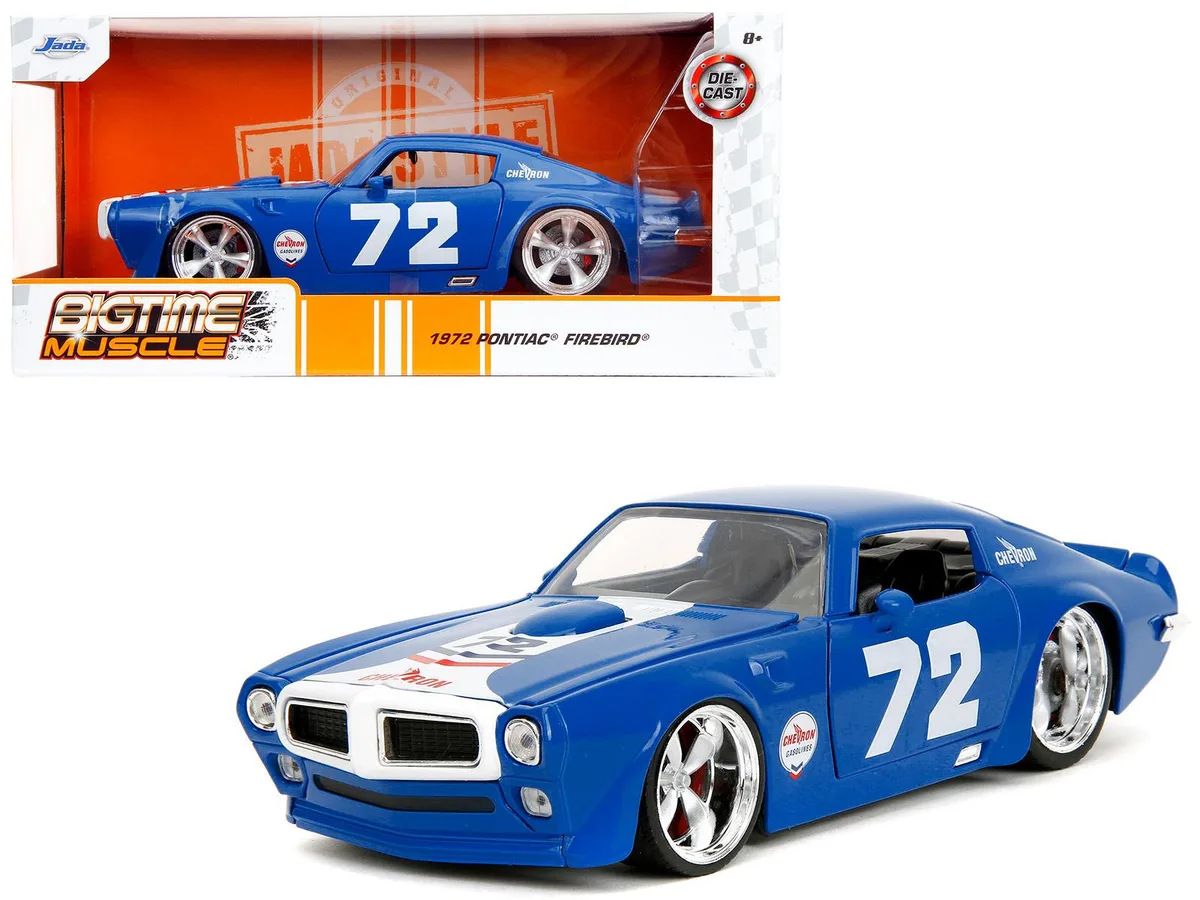 Jada Jada 1972 Pontiac Firebird #72 Blue White Stripe Chevron Bigtime Muscle 1/24 Diecast — product photo