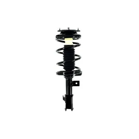 Silver metal complete strut assembly with coiled spring and piston rod visible