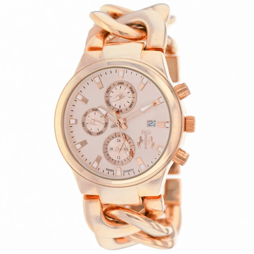 Rose gold dial watch on stainless steel bracelet