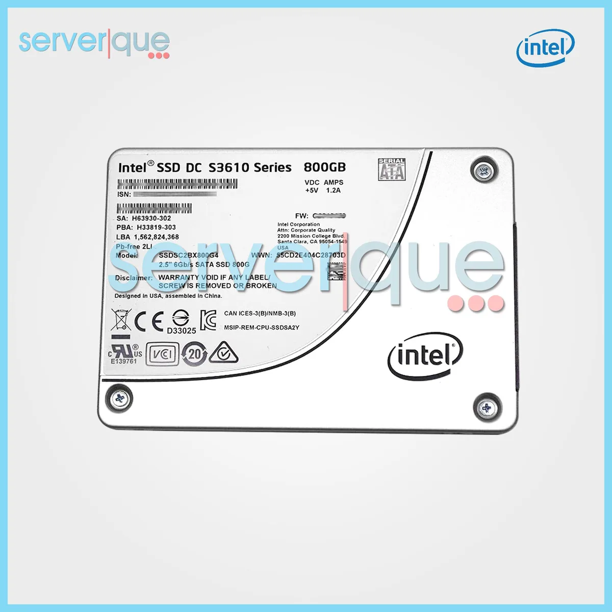 Intel Intel DC-S3610 800GB 2.5" SATA 6.0Gb/s internal hard drive — product photo