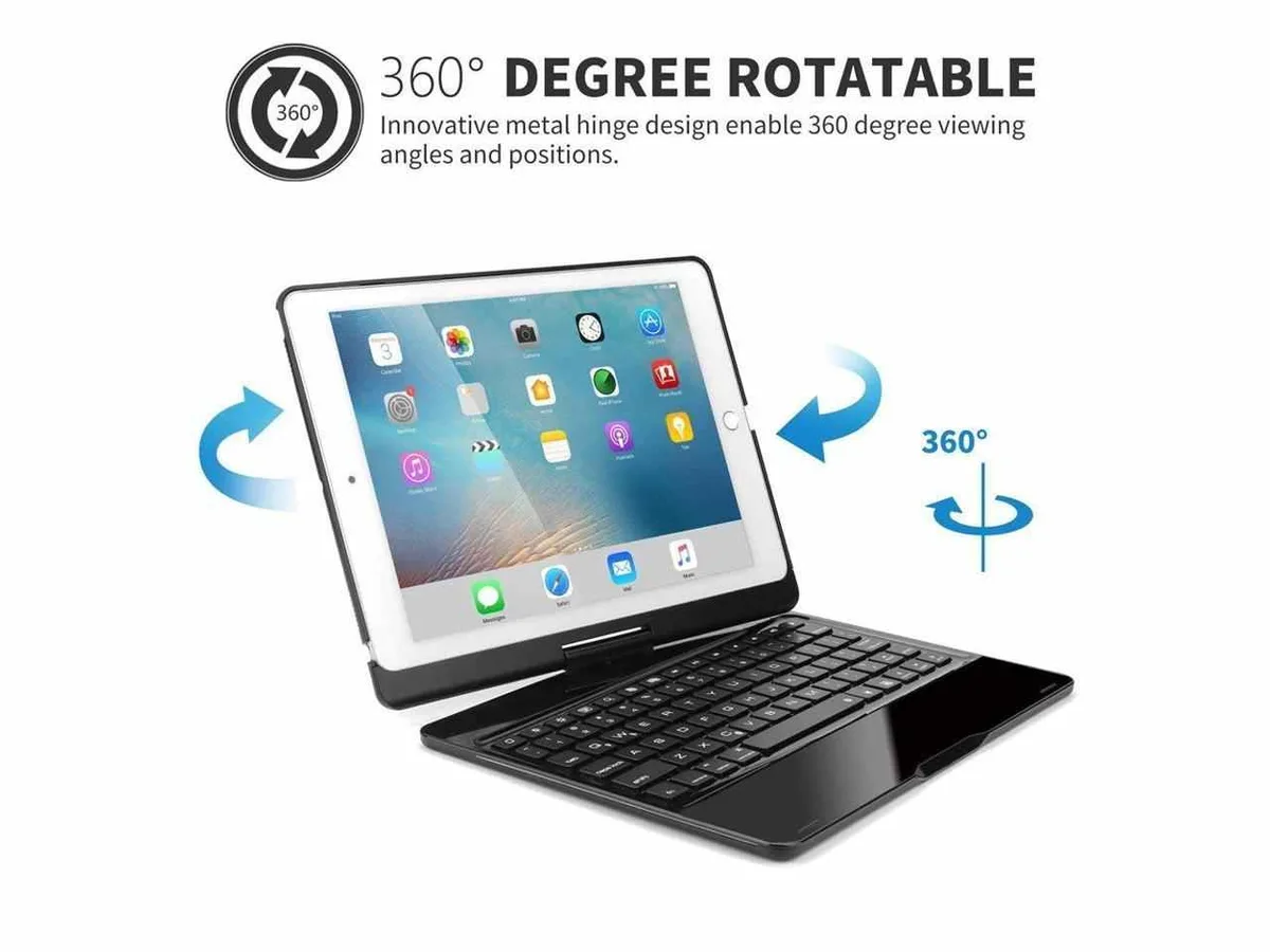 Black 10.5 inch keyboard case with rotatable backlit keys