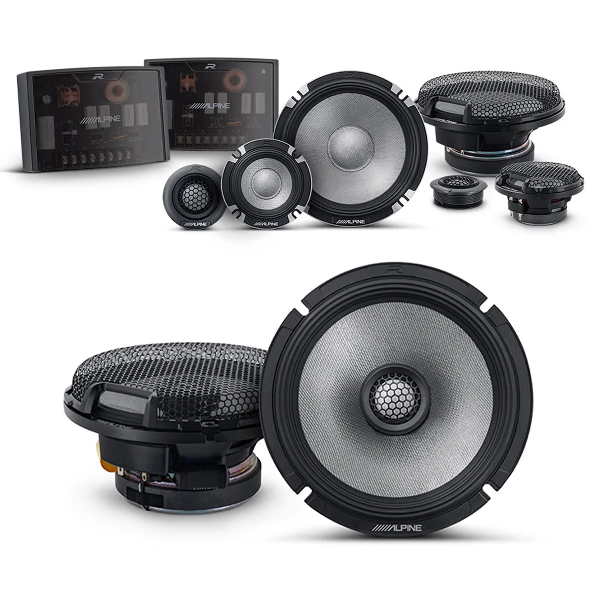 Alpine Alpine R2 6.5" speaker bundle: R2-S653 3-way component pair &amp; R2-S65 coaxial pair — product photo