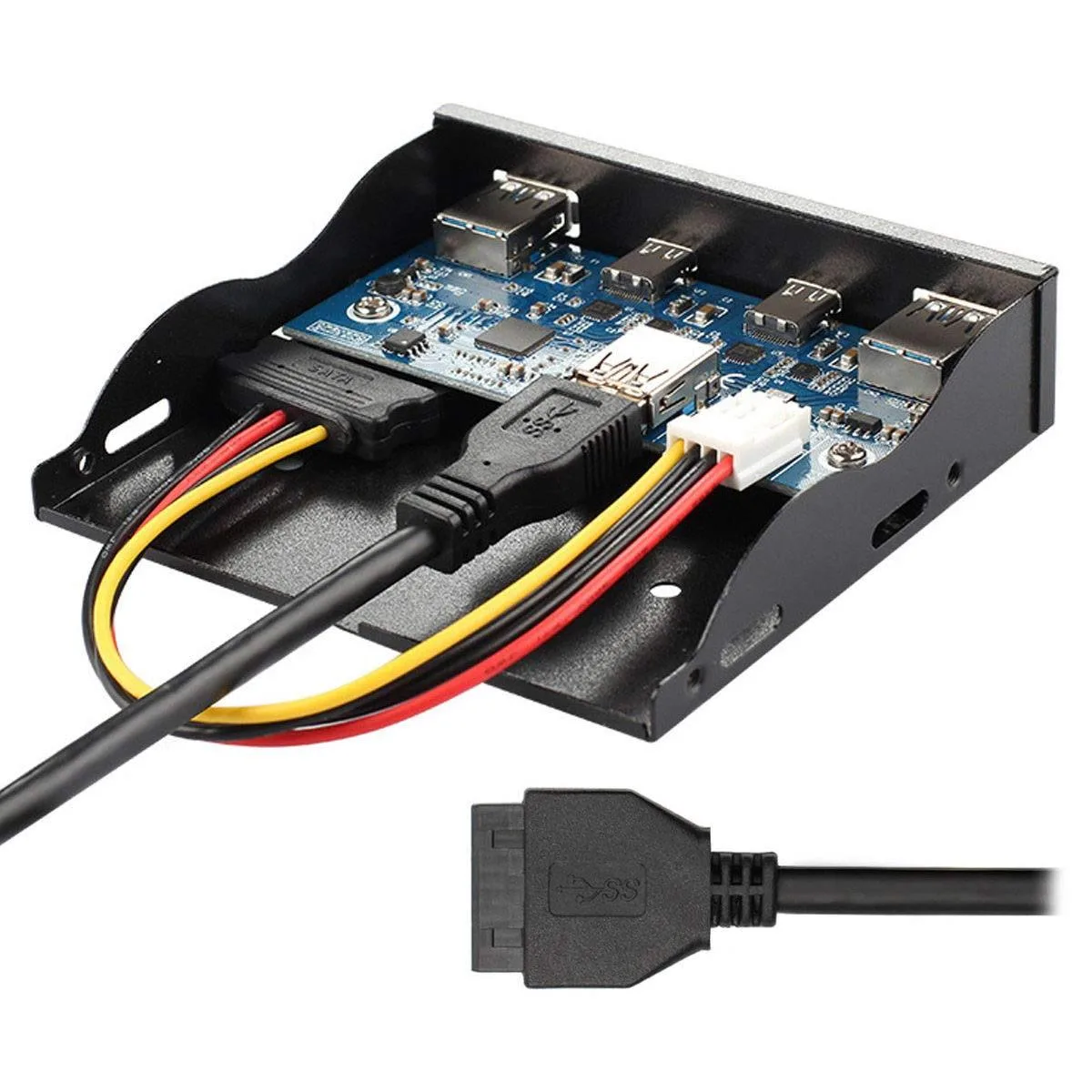Fervit Fervit USB-C &amp; USB 3.0 Hub 4 Ports Front Panel 20Pin 3.5" Bay Cable — product photo